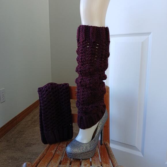 Claret Leg Warmers OSFM crochet warm thick chunky over the knee dance premade - Picture 3 of 8